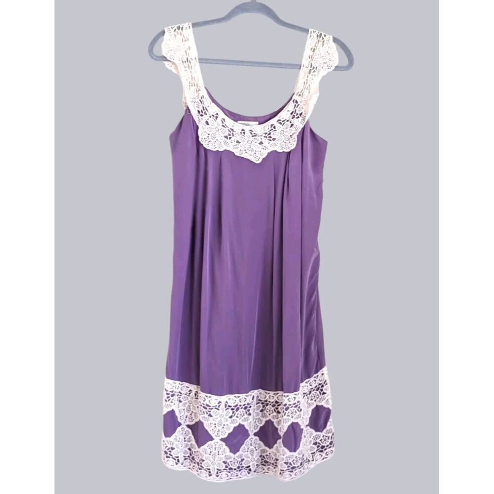 Milly New York 100% Silk Satin Purple Crochet Mid Thigh Wedding Guest Dress